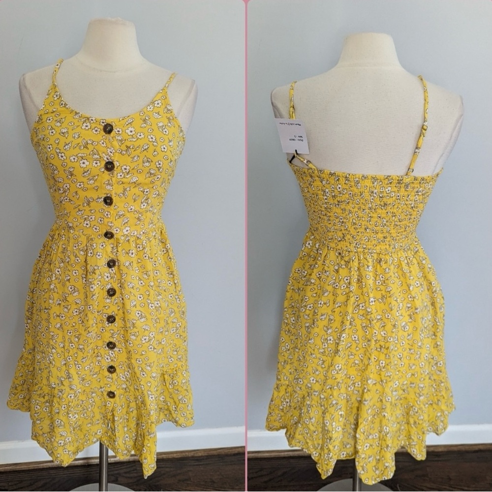 Yellow Floral Button-Down Dress